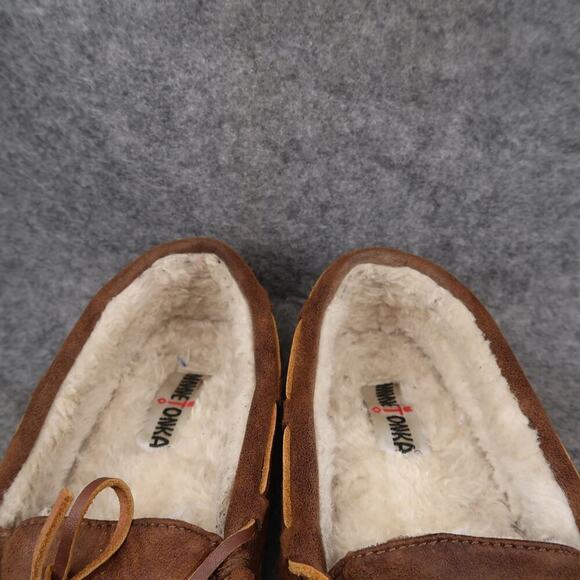 Minnetonka Shoes Womens 7 Slipper Loafer Moccasin Slip On Faux Fur Comfort Brown - Picture 3 of 11